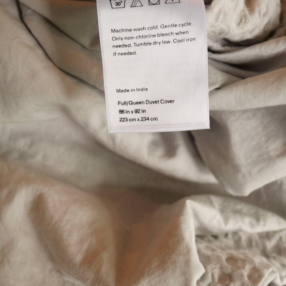 Quince Duvet Cover Set Luxe Honeycomb FULL QUEEN Cover + Shams Light Gray NEW - Picture 7 of 10